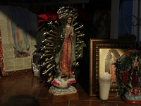 An image of the Virgin of Guadalupe is displayed in Santa Maria Tomatlan in the Iztapalapa municipality, Mexico City, on December 12, 2024,...