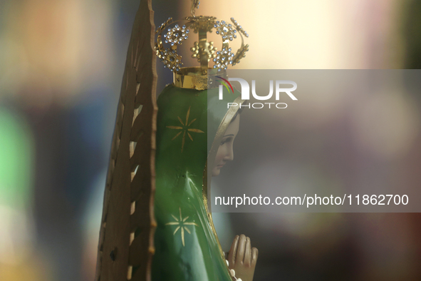 An image of the Virgin of Guadalupe is displayed in Santa Maria Tomatlan in the Iztapalapa municipality, Mexico City, on December 12, 2024,...