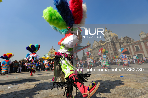 A person dressed in a regional costume takes part in a dance during the celebrations of the Day of the Virgin of Guadalupe in Mexico City, M...