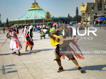 A person dressed in a folk costume takes part in a dance during the celebrations of the Day of the Virgin of Guadalupe in Mexico City, Mexic...