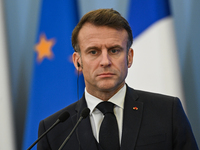 WARSAW, POLAND - DECEMBER 12:
French President Emmanuel Macron delivers remarks during a joint press conference with Polish Prime Minister D...