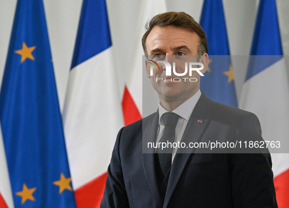 WARSAW, POLAND - DECEMBER 12:
French President Emmanuel Macron at the PM's Office in Warsaw, Poland, on December 12, 2024.
The leaders conve...