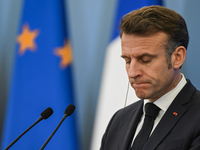 WARSAW, POLAND - DECEMBER 12:
French President Emmanuel Macron delivers remarks during a joint press conference with Polish Prime Minister D...