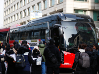 Around 30 members of the Korean Confederation of Trade Unions (KCTU) and other civil society groups finish a press conference in front of th...