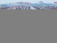 Two rail-sea freight trains leave Nanchang International Land Port Freight Yard in Nanchang, Jiangxi province, China, on December 12, 2024....