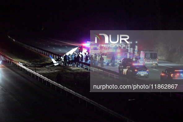 One person dies after a small plane crashes on the highway in Westchester County, New York, United States, on December 12, 2024, according t...