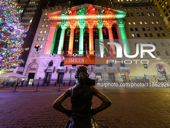 The Fearless Girl statue stands tall in front of the New York Stock Exchange on Broad Street in New York, N.Y., on December 12, 2024. (