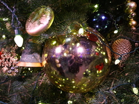 A Christmas tree stands in the Winter Village in Bryant Park in the heart of New York, N.Y., on December 12, 2024. The photo is taken as a l...