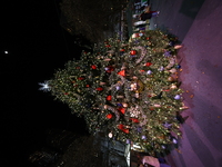 A Christmas tree stands in the Winter Village in Bryant Park in the heart of New York, N.Y., on December 12, 2024. The photo is taken as a l...