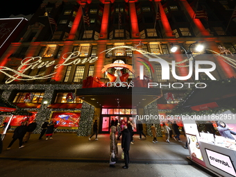 The Christmas decorations are outside Macy's Department Store in New York, N.Y., on December 12, 2024. The photo is taken as a long exposure...