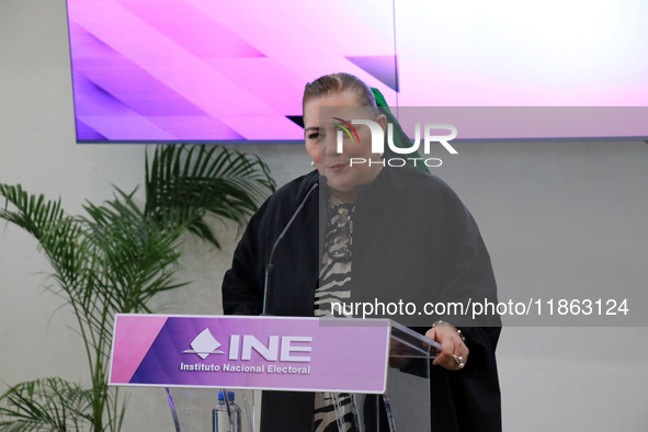 Guadalupe Taddei, president of the National Electoral Institute (INE), speaks during a press conference on the occasion of the 2025 Budget a...