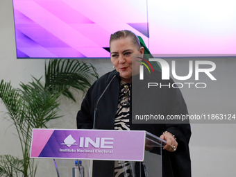 Guadalupe Taddei, president of the National Electoral Institute (INE), speaks during a press conference on the occasion of the 2025 Budget a...