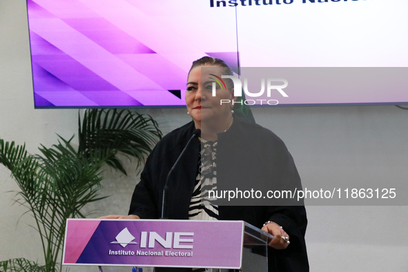 Guadalupe Taddei, president of the National Electoral Institute (INE), speaks during a press conference on the occasion of the 2025 Budget a...