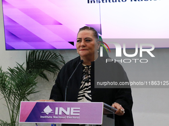 Guadalupe Taddei, president of the National Electoral Institute (INE), speaks during a press conference on the occasion of the 2025 Budget a...