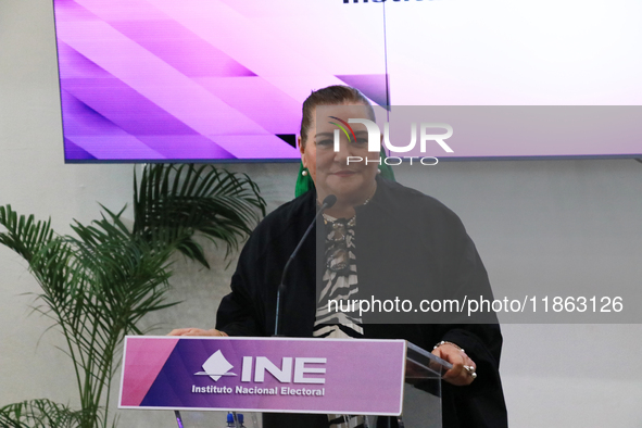 Guadalupe Taddei, president of the National Electoral Institute (INE), speaks during a press conference on the occasion of the 2025 Budget a...