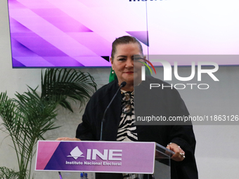 Guadalupe Taddei, president of the National Electoral Institute (INE), speaks during a press conference on the occasion of the 2025 Budget a...