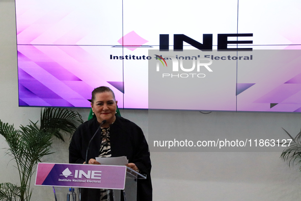 Guadalupe Taddei, president of the National Electoral Institute (INE), speaks during a press conference on the occasion of the 2025 Budget a...