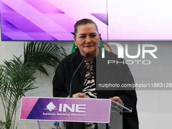 Guadalupe Taddei, president of the National Electoral Institute (INE), speaks during a press conference on the occasion of the 2025 Budget a...