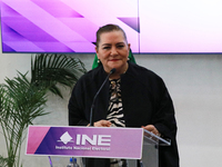 Guadalupe Taddei, president of the National Electoral Institute (INE), speaks during a press conference on the occasion of the 2025 Budget a...