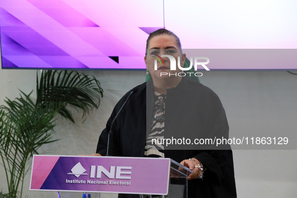 Guadalupe Taddei, president of the National Electoral Institute (INE), speaks during a press conference on the occasion of the 2025 Budget a...