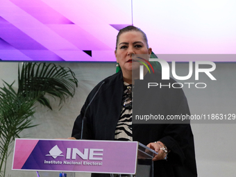 Guadalupe Taddei, president of the National Electoral Institute (INE), speaks during a press conference on the occasion of the 2025 Budget a...