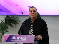 Guadalupe Taddei, president of the National Electoral Institute (INE), speaks during a press conference on the occasion of the 2025 Budget a...