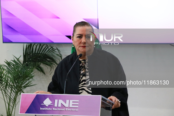 Guadalupe Taddei, president of the National Electoral Institute (INE), speaks during a press conference on the occasion of the 2025 Budget a...