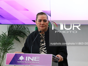 Guadalupe Taddei, president of the National Electoral Institute (INE), speaks during a press conference on the occasion of the 2025 Budget a...