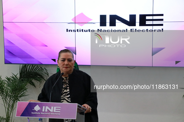 Guadalupe Taddei, president of the National Electoral Institute (INE), speaks during a press conference on the occasion of the 2025 Budget a...