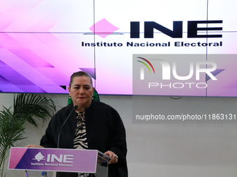 Guadalupe Taddei, president of the National Electoral Institute (INE), speaks during a press conference on the occasion of the 2025 Budget a...