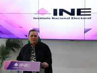 Guadalupe Taddei, president of the National Electoral Institute (INE), speaks during a press conference on the occasion of the 2025 Budget a...