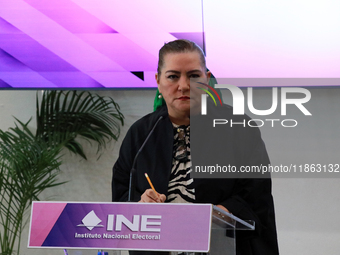 Guadalupe Taddei, president of the National Electoral Institute (INE), speaks during a press conference on the occasion of the 2025 Budget a...