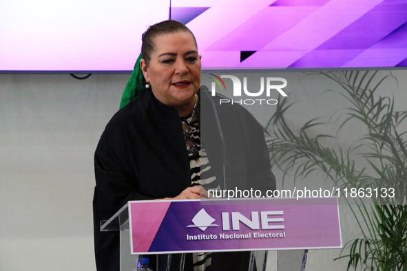 Guadalupe Taddei, president of the National Electoral Institute (INE), speaks during a press conference on the occasion of the 2025 Budget a...