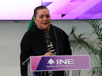 Guadalupe Taddei, president of the National Electoral Institute (INE), speaks during a press conference on the occasion of the 2025 Budget a...