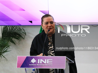 Guadalupe Taddei, president of the National Electoral Institute (INE), speaks during a press conference on the occasion of the 2025 Budget a...