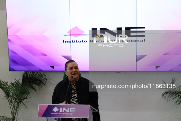 Guadalupe Taddei, president of the National Electoral Institute (INE), speaks during a press conference on the occasion of the 2025 Budget a...