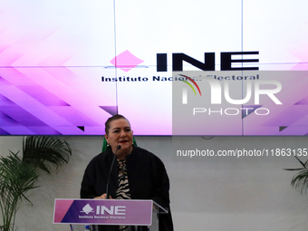 Guadalupe Taddei, president of the National Electoral Institute (INE), speaks during a press conference on the occasion of the 2025 Budget a...