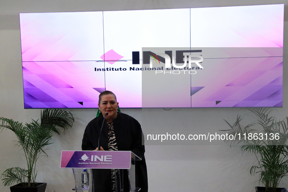 Guadalupe Taddei, president of the National Electoral Institute (INE), speaks during a press conference on the occasion of the 2025 Budget a...