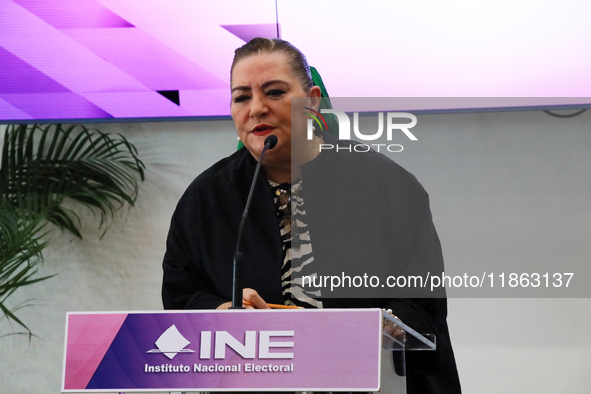 Guadalupe Taddei, president of the National Electoral Institute (INE), speaks during a press conference on the occasion of the 2025 Budget a...