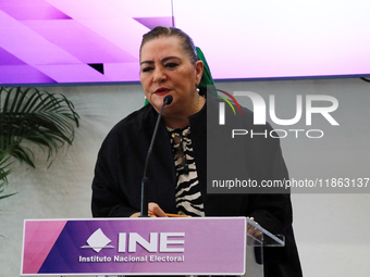 Guadalupe Taddei, president of the National Electoral Institute (INE), speaks during a press conference on the occasion of the 2025 Budget a...