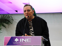 Guadalupe Taddei, president of the National Electoral Institute (INE), speaks during a press conference on the occasion of the 2025 Budget a...