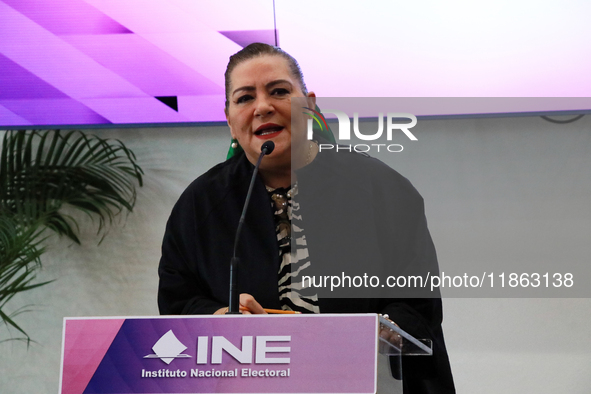 Guadalupe Taddei, president of the National Electoral Institute (INE), speaks during a press conference on the occasion of the 2025 Budget a...