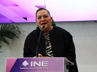 Guadalupe Taddei, president of the National Electoral Institute (INE), speaks during a press conference on the occasion of the 2025 Budget a...