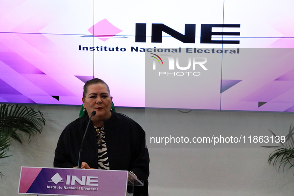 Guadalupe Taddei, president of the National Electoral Institute (INE), speaks during a press conference on the occasion of the 2025 Budget a...