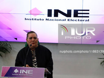 Guadalupe Taddei, president of the National Electoral Institute (INE), speaks during a press conference on the occasion of the 2025 Budget a...