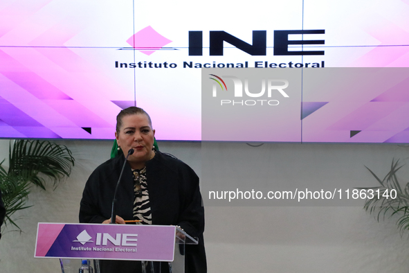 Guadalupe Taddei, president of the National Electoral Institute (INE), speaks during a press conference on the occasion of the 2025 Budget a...