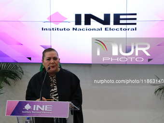 Guadalupe Taddei, president of the National Electoral Institute (INE), speaks during a press conference on the occasion of the 2025 Budget a...