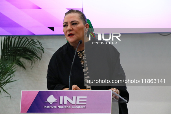 Guadalupe Taddei, president of the National Electoral Institute (INE), speaks during a press conference on the occasion of the 2025 Budget a...