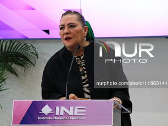 Guadalupe Taddei, president of the National Electoral Institute (INE), speaks during a press conference on the occasion of the 2025 Budget a...