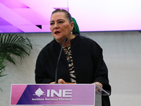 Guadalupe Taddei, president of the National Electoral Institute (INE), speaks during a press conference on the occasion of the 2025 Budget a...